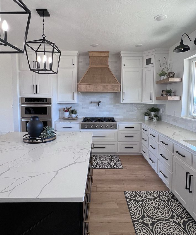 White Cabinets with Black Hardware Kitchen Ideas; white kitchen cabinets with black hardware for a beautifully classic farmhouse kitchen