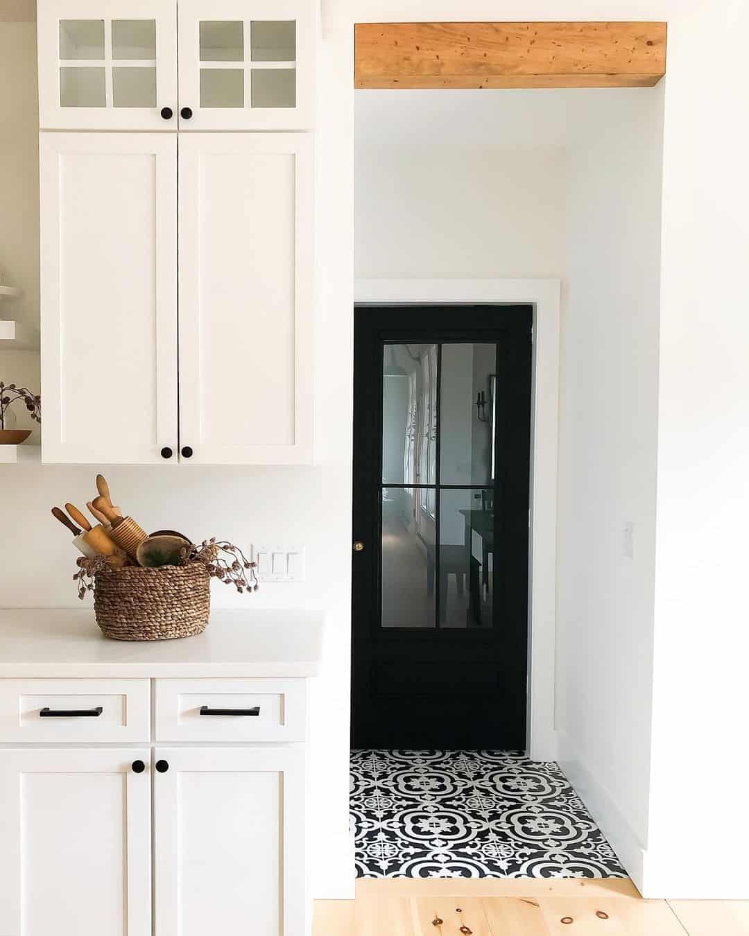 White Cabinets with Black Hardware Kitchen Ideas; white kitchen cabinets with black hardware for a beautifully classic farmhouse kitchen