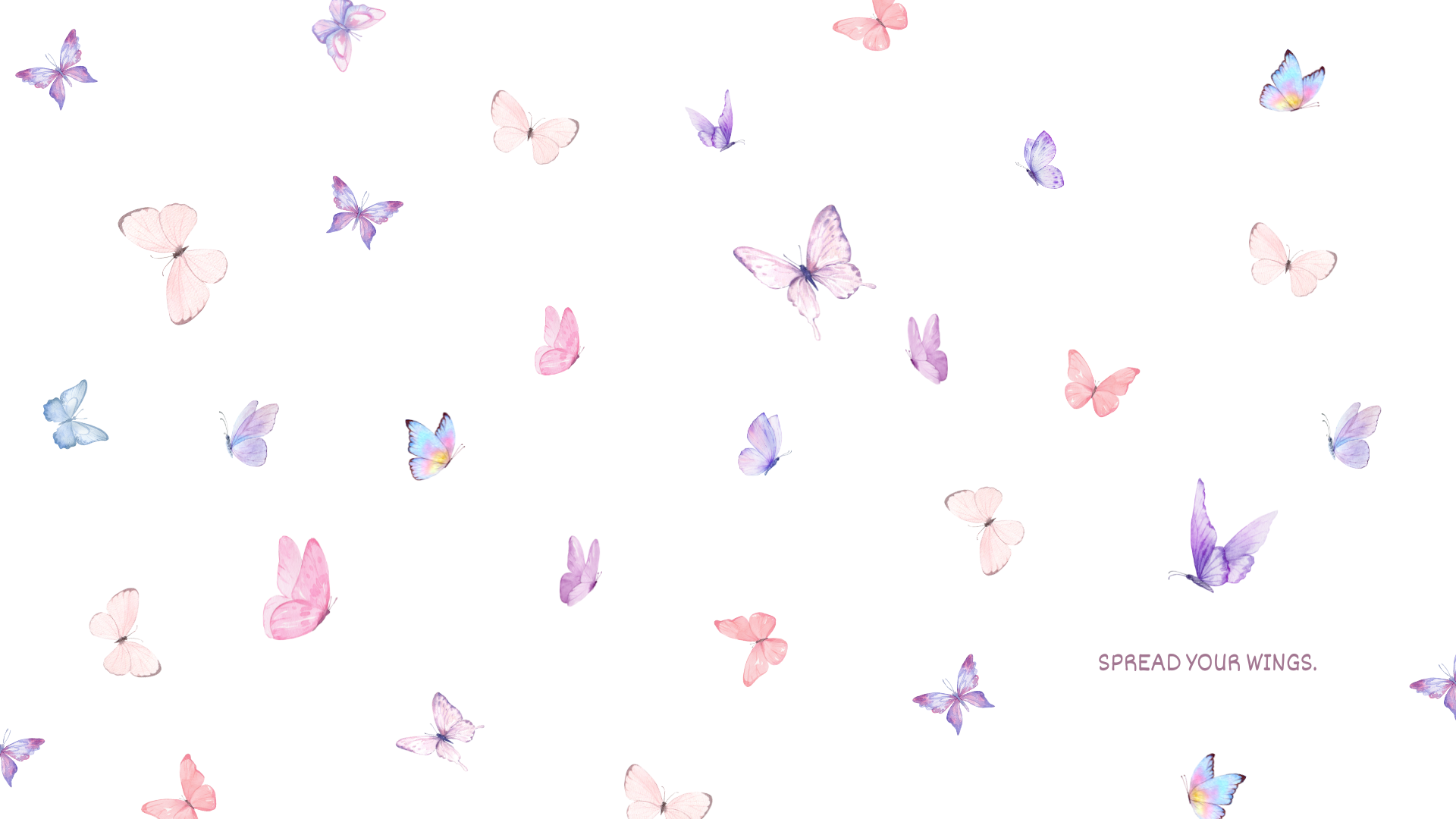 Cute purple butterfly aesthetic wallpaper desktop with pastel butterflies on a white background
