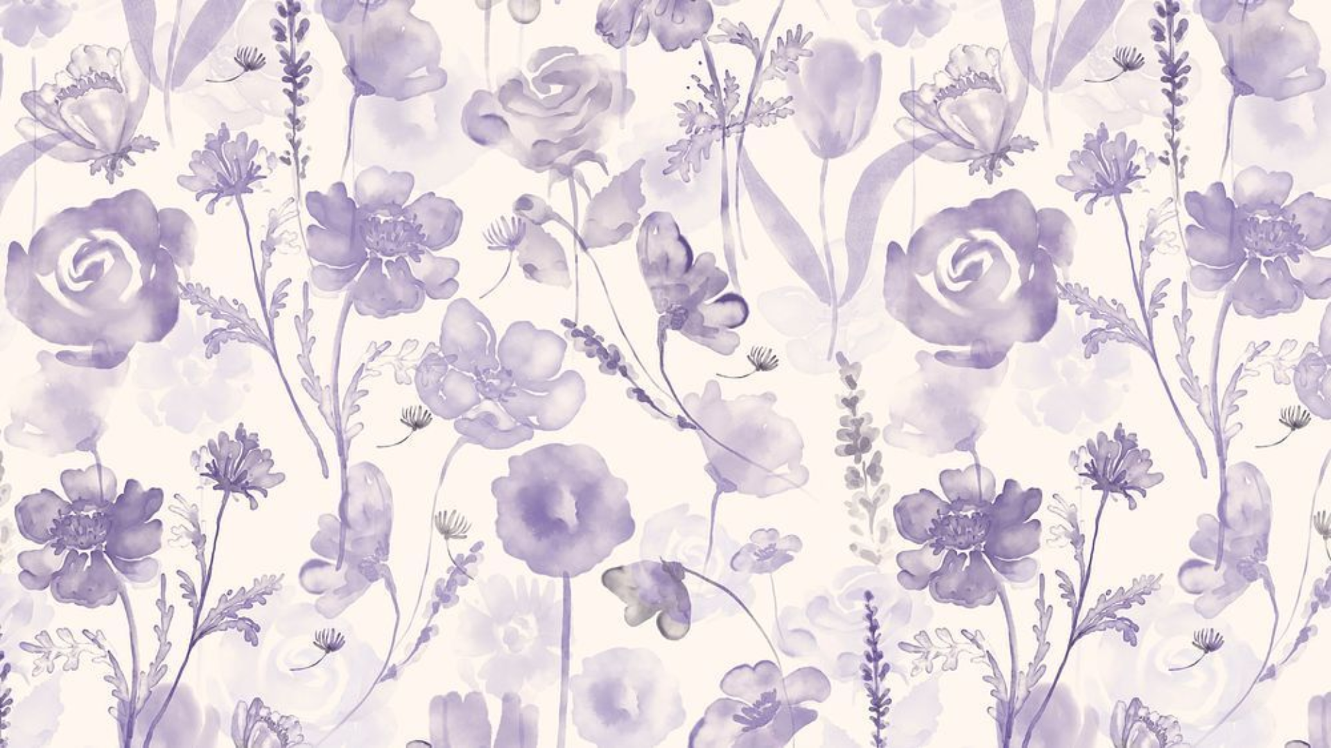 Purple floral aesthetic wallpaper desktop featuring soft watercolor flowers and lavender tones