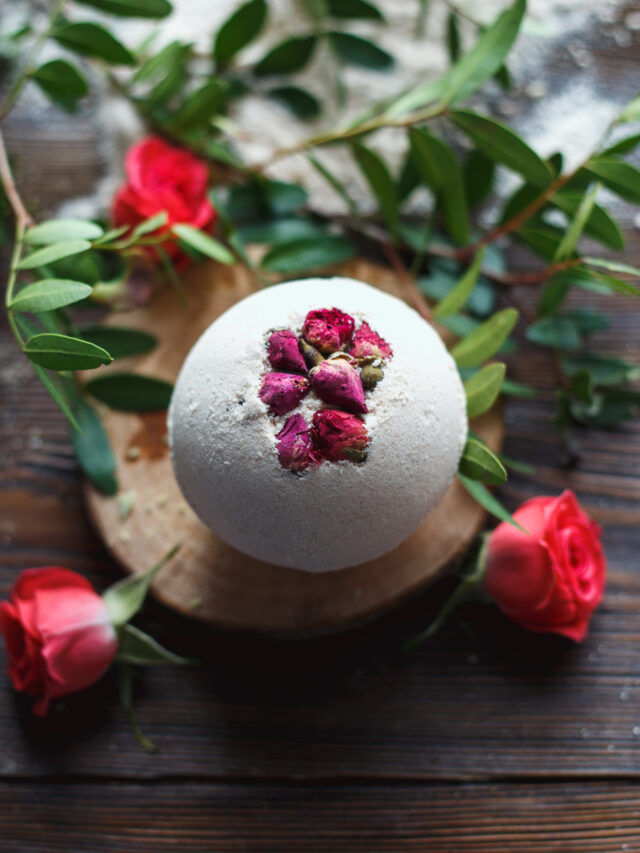 DIY Rose Petal Bath Bombs; a quick and easy recipe on how to make rose petal bath bombs. Simple natural ingredients that are great for the skin and relaxation!