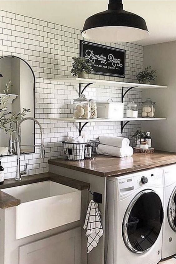 DIY Laundry Room Shelving - Get this farmhouse look