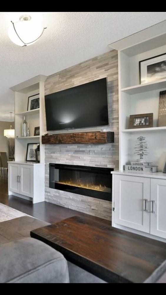 Fireplace Ideas With TV Above; Enjoy the warmth next to a burning fire
while watching your favourite movie or show with these living room ideas!