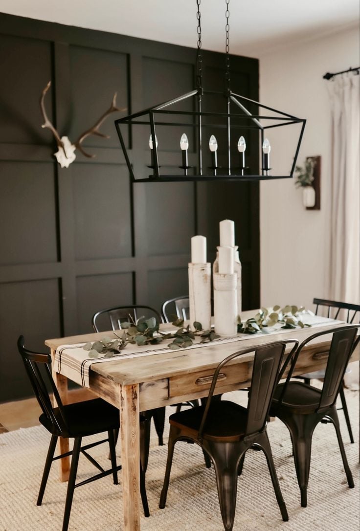 Tips to Design a Beautiful Dining Room Around a Farmhouse Table; Here are some helpful tricks to use when designing your rustic farmhouse dining room!