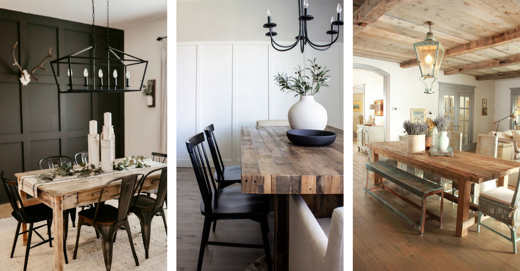 Tips to Design a Beautiful Dining Room Around a Farmhouse Table; Here are some helpful tricks to use when designing your rustic farmhouse dining room!