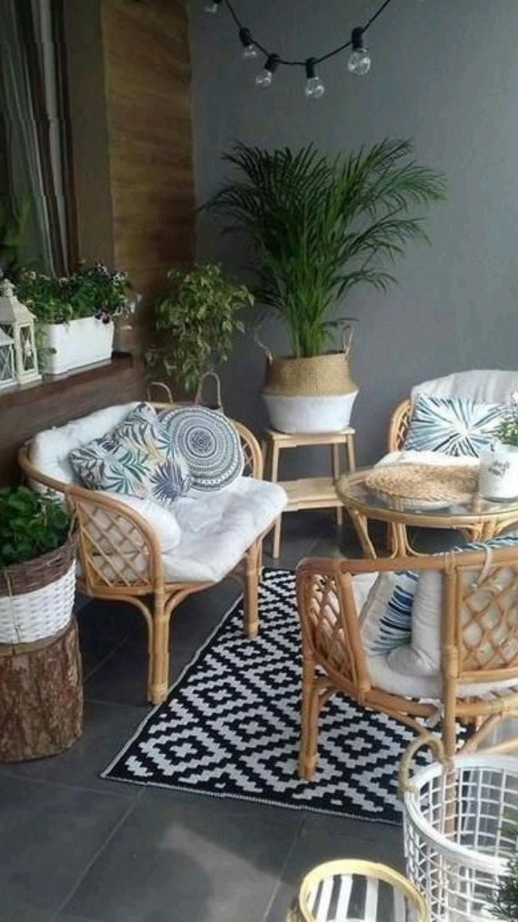 Boho Patio Furniture Ideas; The bohemian patio furniture ideas in this post include eclectic patio chairs, wall decor with rustic appeal, and even boho metal planters for your garden!