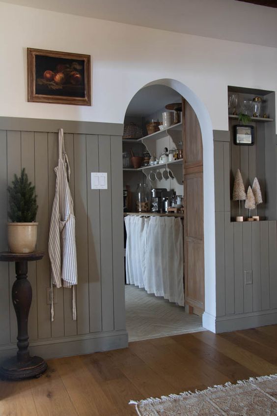 European Cottage Interiors - board and batten grey pantry
