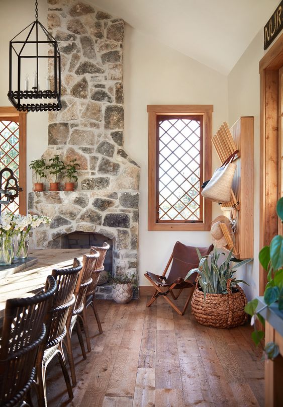 European Cottage Interiors - brick stone in dining room