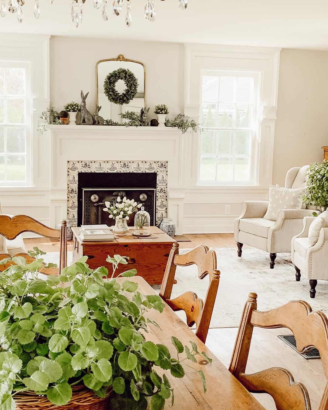 Mirror above fireplace ideas; Get ready to add a dash of style and Easter festive cheer to your fireplace! With a mirror above the mantel, you have the perfect canvas for everyday and holiday styling. But wait, there's more! Imagine a beautiful foliage wreath, hanging gracefully on the mirror, creating a captivating focal point that instantly brings the holiday spirit into your home. With this charming setup, your fireplace becomes a showstopper, a conversation starter, and a place where cherished memories are made.