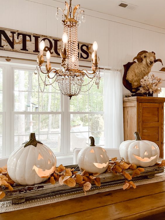Spooktacular Halloween Decor Ideas: White Jack-o-lantern on table 