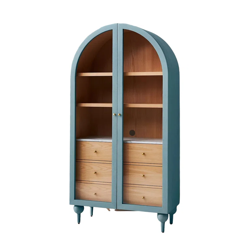 American Solid Wood Arch Retro Decorative Cabinet by Wildon Home - Exuding classic charm, this cabinet is a striking step back in time. Fabricated from robust, multi-layered solid wood, this piece promises ample storage across its shelves and drawers, ensuring your space stays neat and orderly. It is available in a variety of color options such as Lake Blue, Black, Dark White, Light Gray, and White to cater to individual tastes.