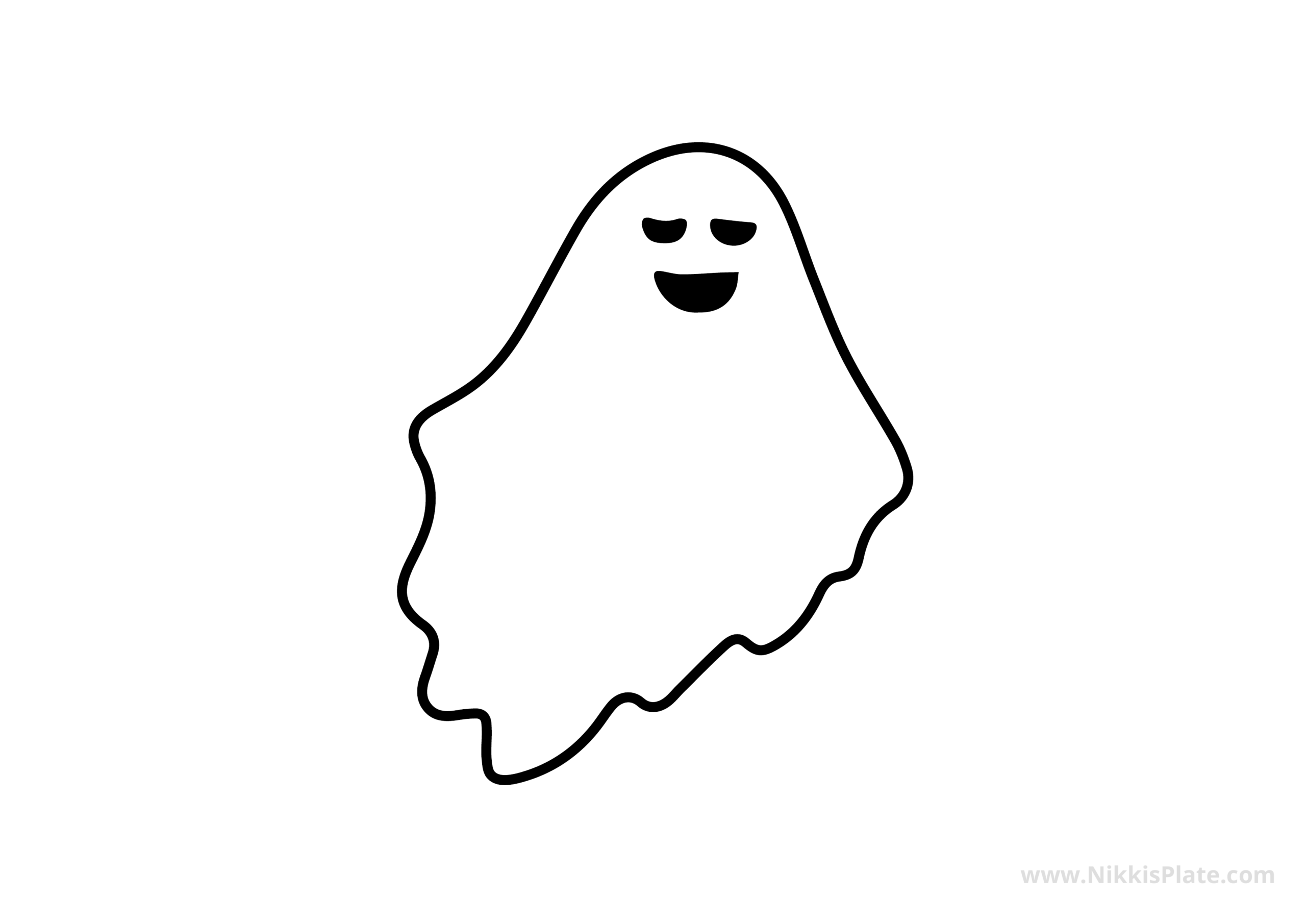Cute ghost pumpkin carving stencil with a smiling face and wavy ghost shape