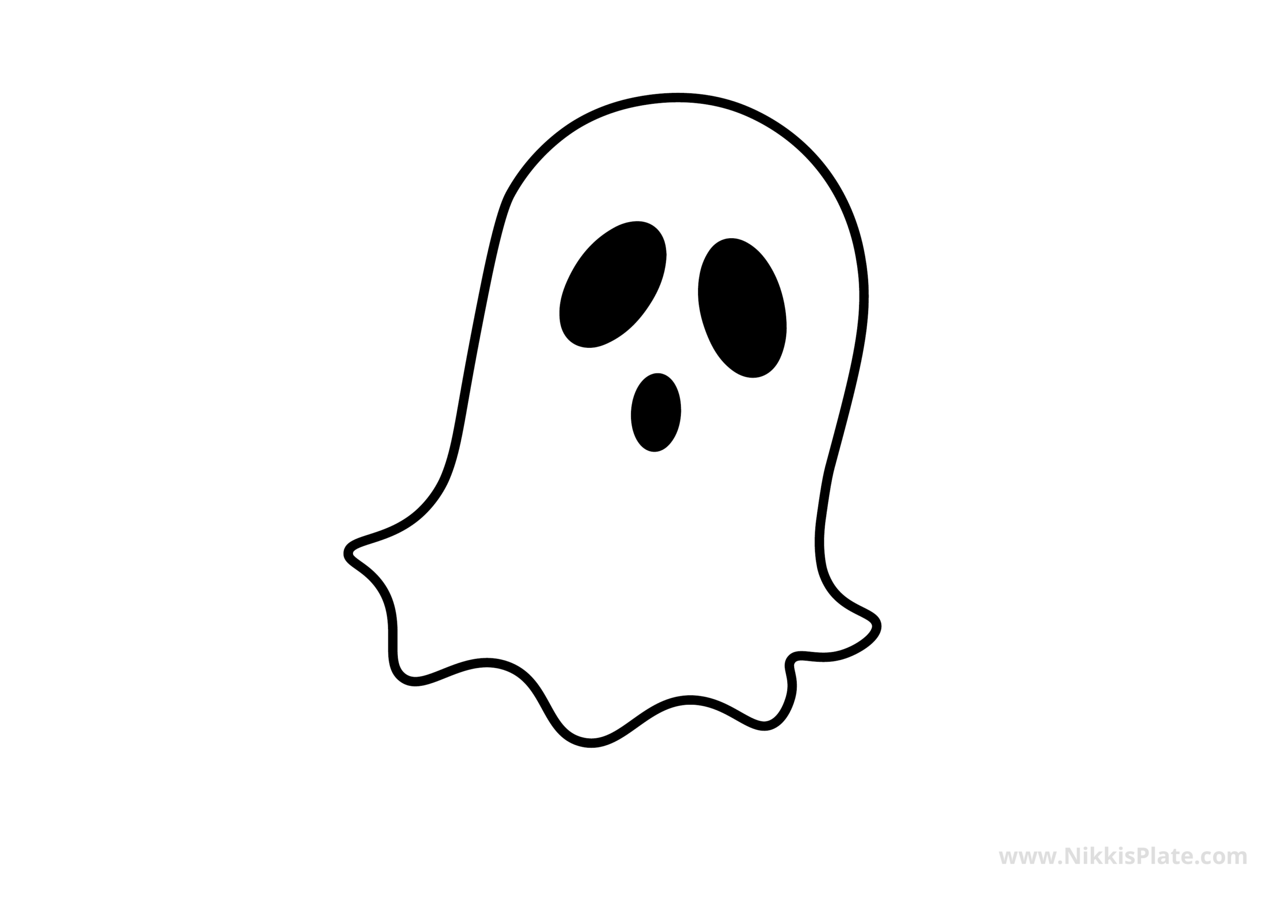 Free printable ghost face pumpkin carving stencil with a cute wavy ghost shape