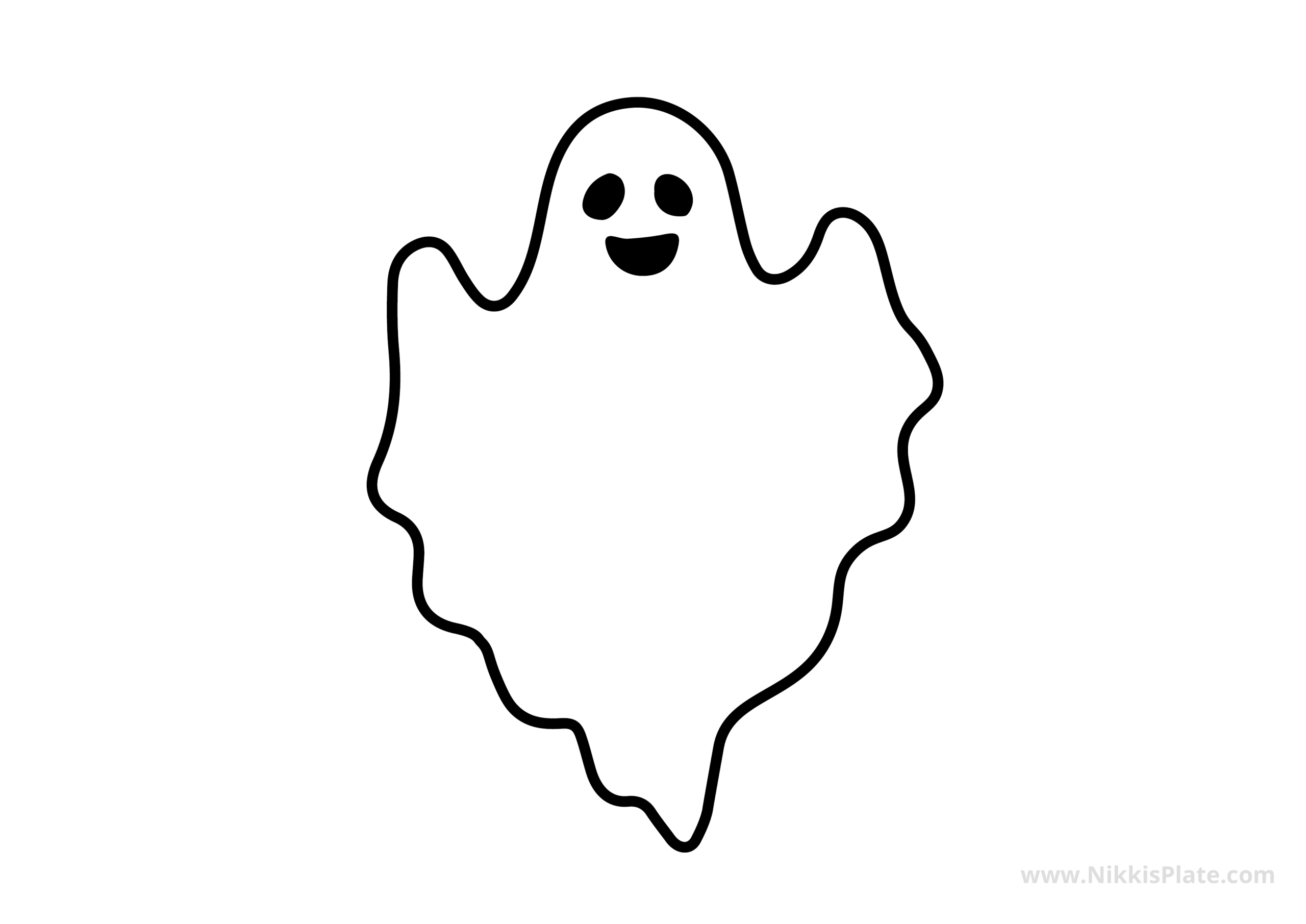 Cute floating ghost pumpkin carving stencil with a smiling Halloween face
