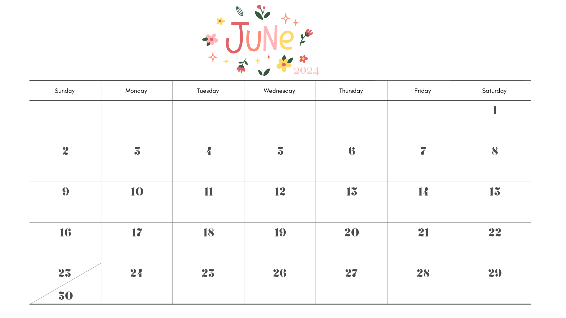 Looking for a free printable JUNE 2024 calendar? Stay organized and plan your month with ease using my downloadable month JUNE cute calendars. Sunday start blank JUNE calendars! Use as work or school calendars.