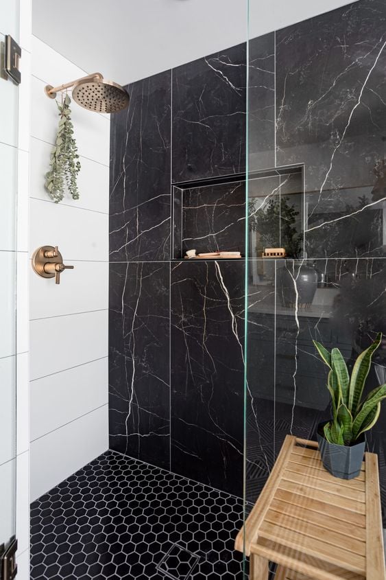 15 Black Tile Bathroom Floor Ideas: Turn your bathroom into a haven of elegance and charm with our collection of 15 stunning black tile floor ideas. Pin this inspo for unique yet stylish options to upgrade your space! 🖤