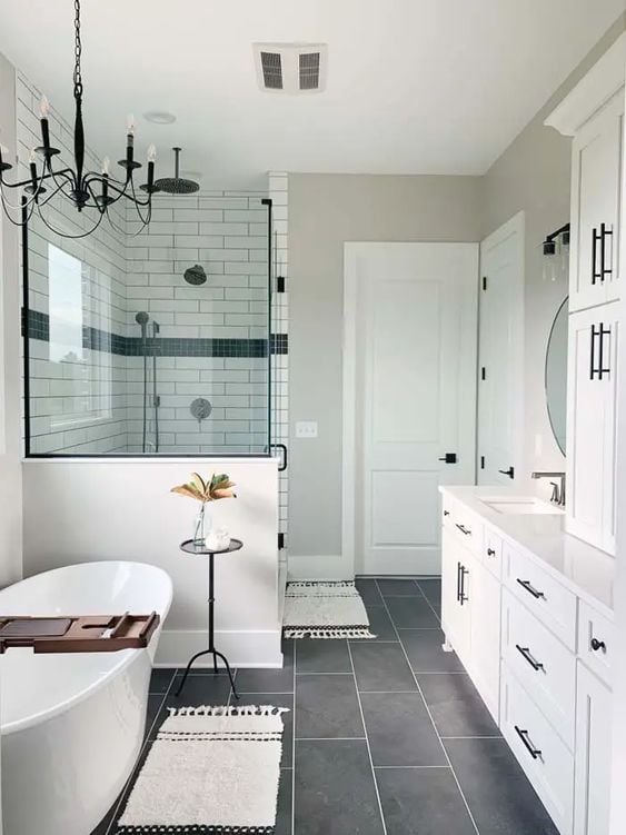 15 Black Tile Bathroom Floor Ideas: Turn your bathroom into a haven of elegance and charm with our collection of 15 stunning black tile floor ideas. Pin this inspo for unique yet stylish options to upgrade your space! 🖤