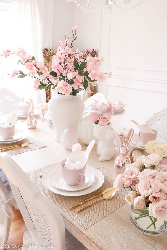10 Easter Home Decor Ideas to Make Your Celebrations Eggs-tra Special -  pink easter tablescape