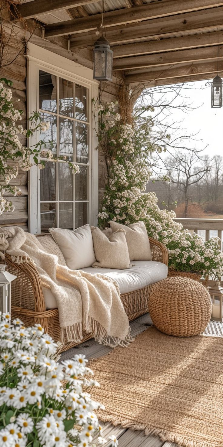How to Prepare for Spring 2024; Spring porch with wicker furniture