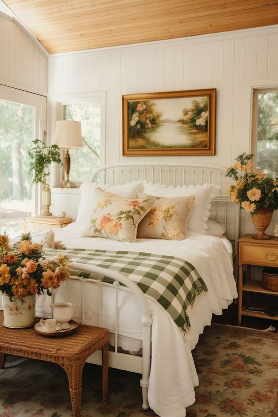How to Prepare for Spring 2024; cottage bedroom with spring flowers