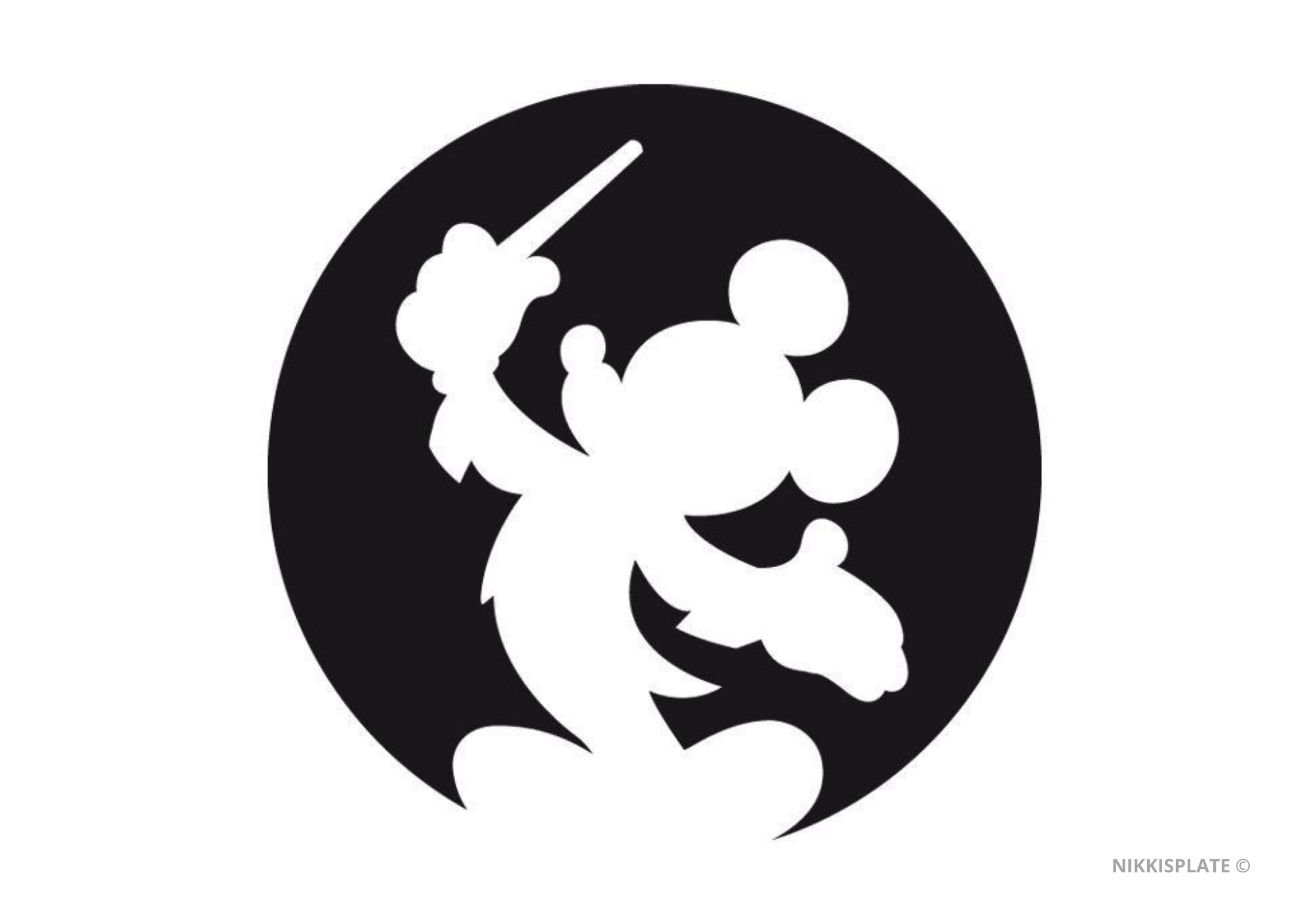 Free printable Mickey Mouse pumpkin carving stencil with his smiling face and round ears and wand.