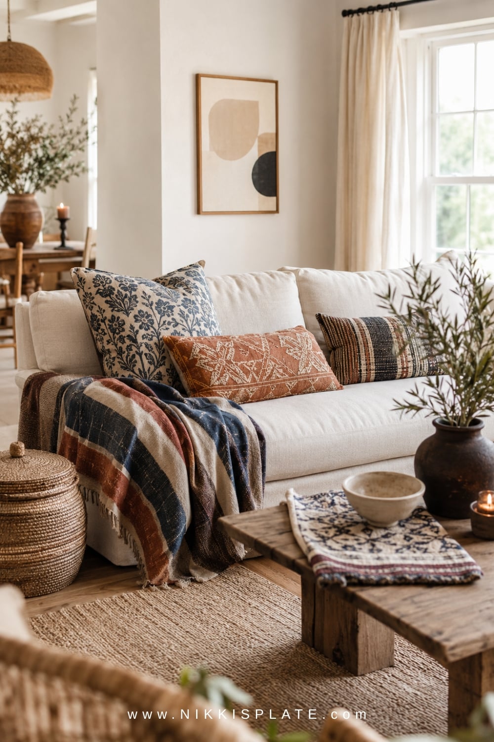 decor-trend.webpLayered fall textiles with warm block prints, woven details, and a rust-striped wool throw