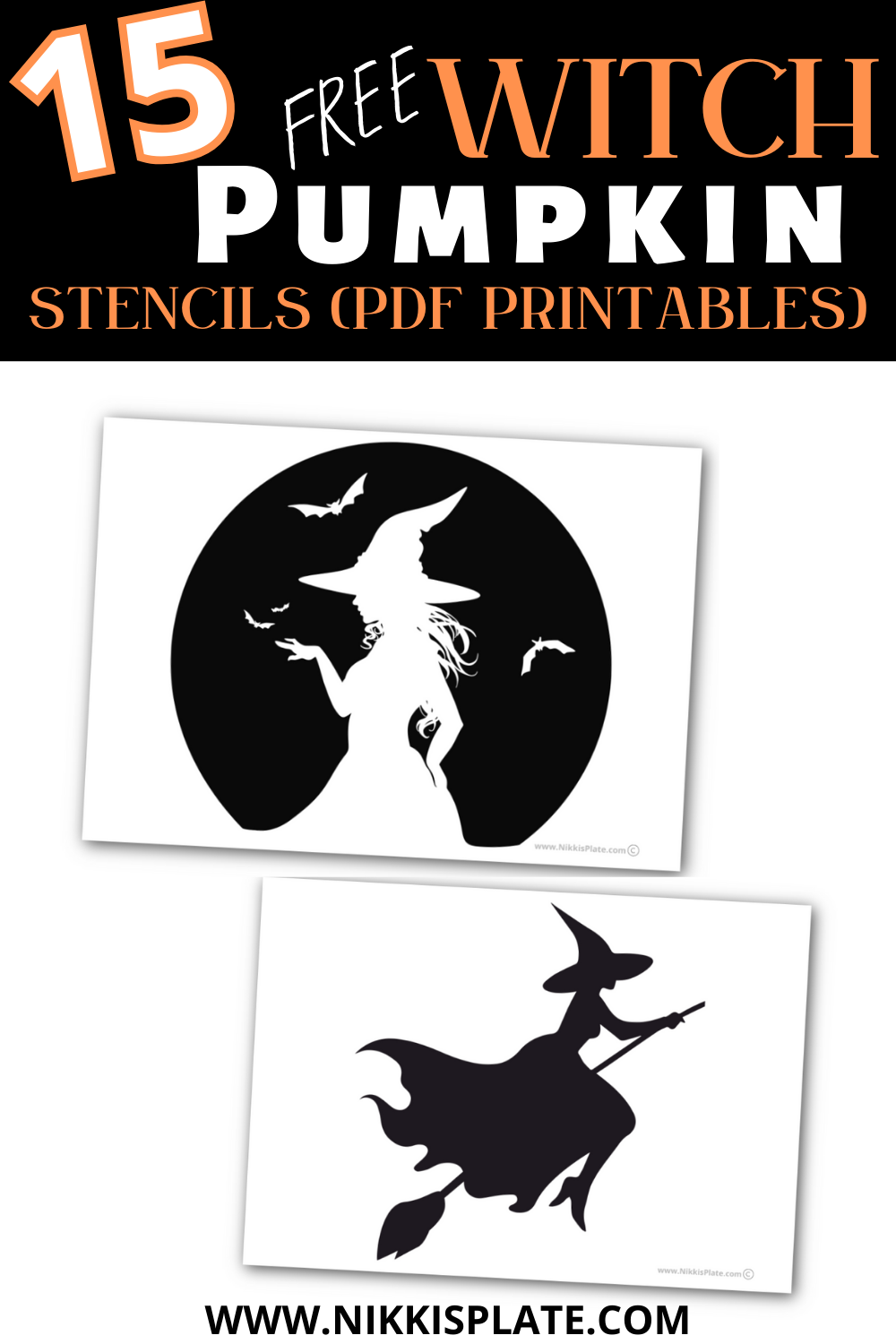 Download 15 FREE Witch Pumpkin Carving Stencils! Magical and spooky printable templates perfect for Halloween. Easy to carve designs for beginners and pros.