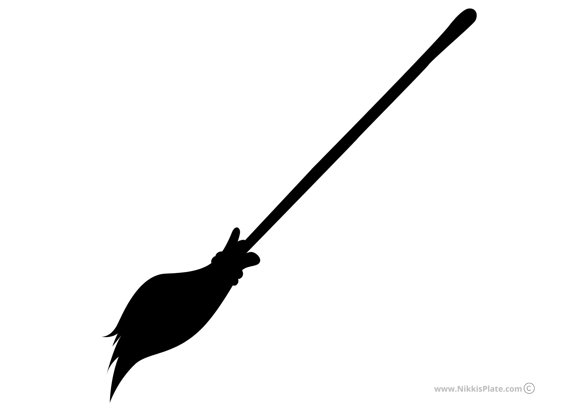 Simple silhouette of a witch's broom Halloween pumpkin carving stencil