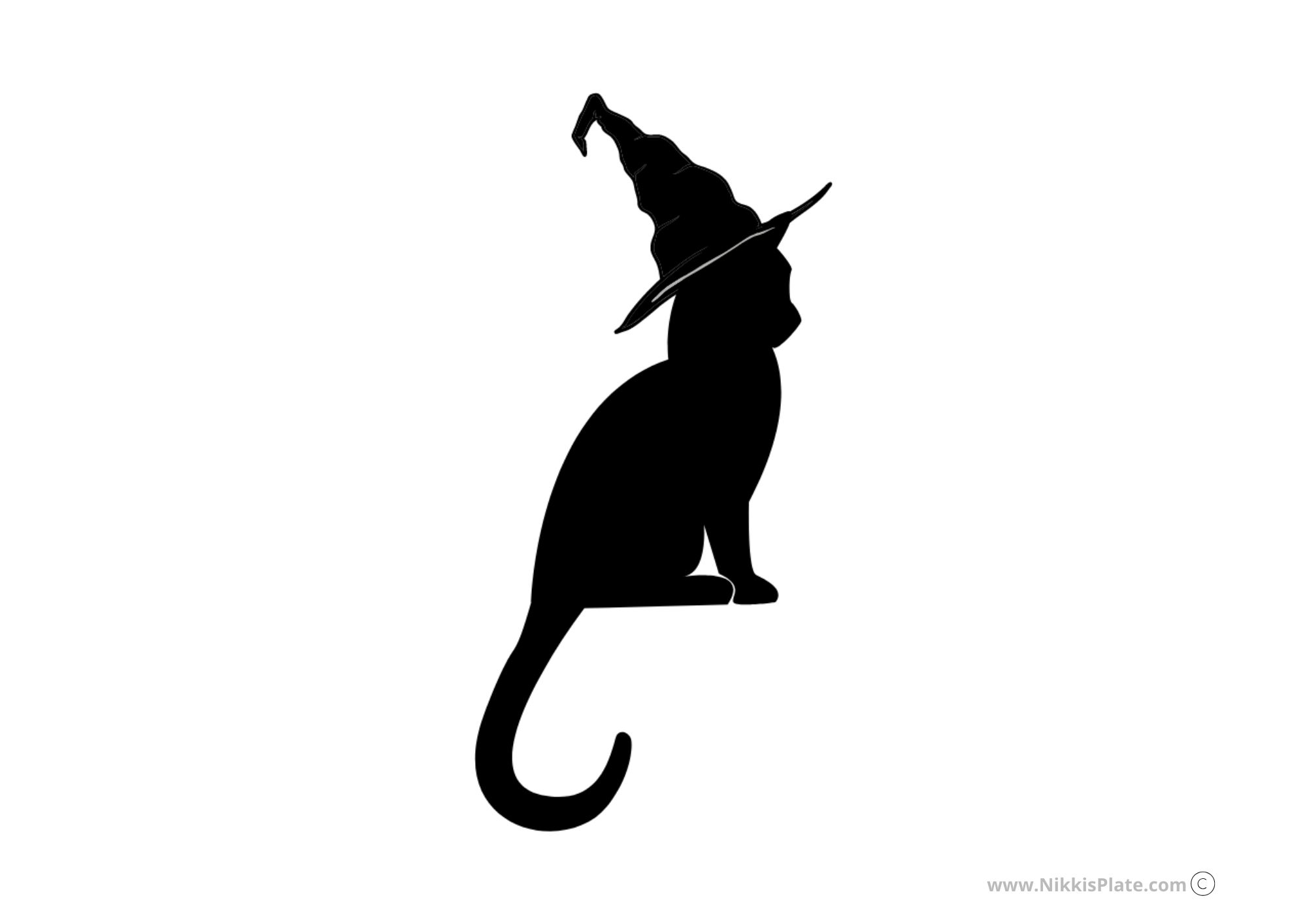 Silhouette of a black cat wearing a witch hat – Halloween pumpkin carving stencil