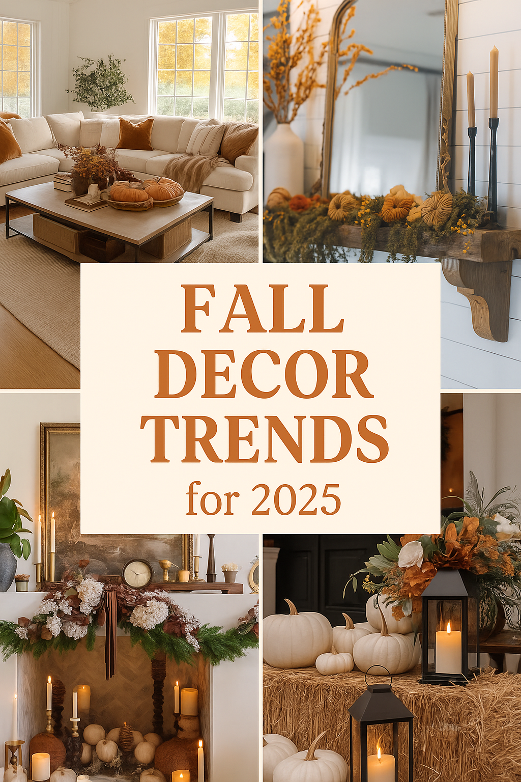 Get inspired with the top Fall Decor Trends for 2025! From cozy neutrals and natural textures to sculptural lighting and moody autumn tones, this pin highlights 4 must-try ideas to warm up your home this season. Perfect for anyone updating their space for a stylish, seasonal refresh. 🍂✨ #FallDecor2025 #AutumnVibes #CozyHome #InteriorTrends