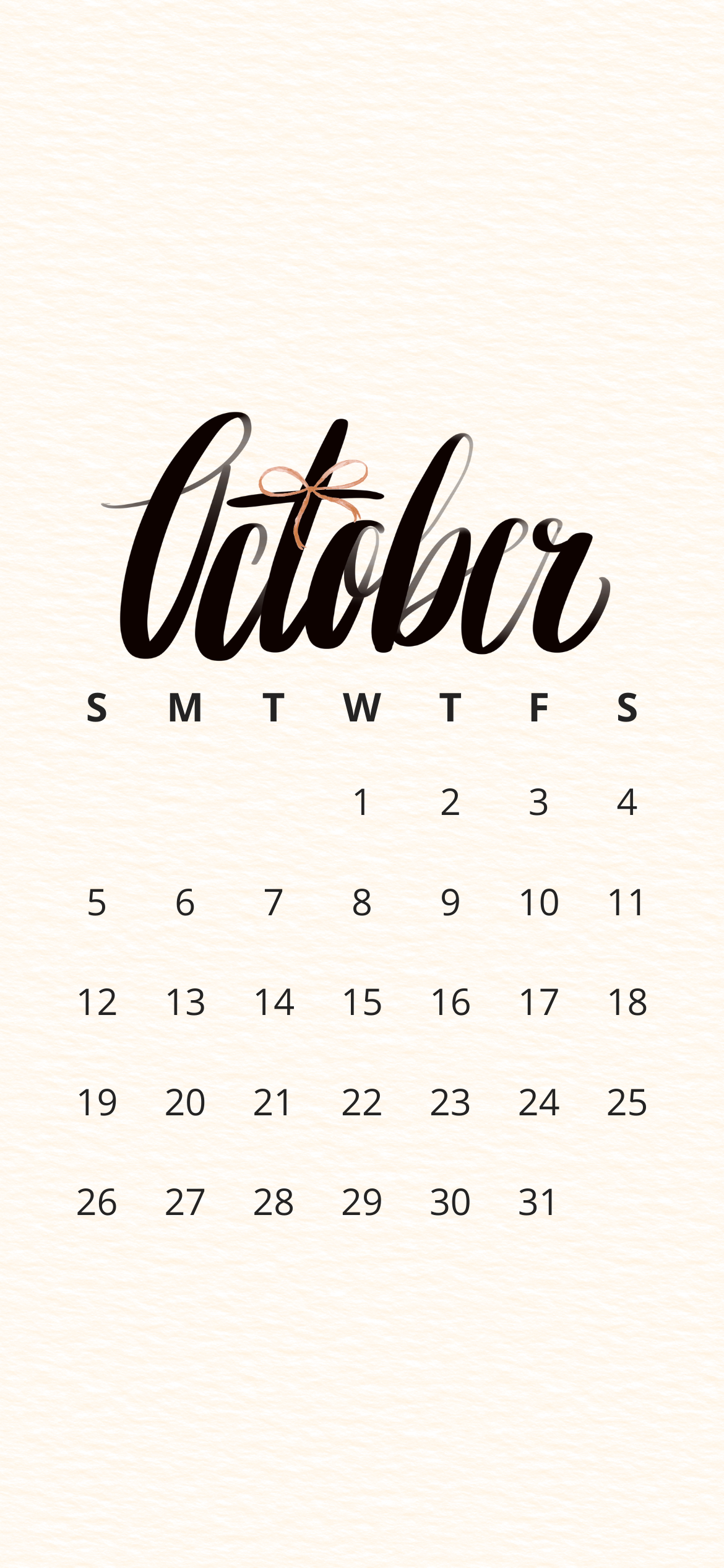 October 2025 iPhone calendar wallpaper with elegant calligraphy font and simple cream background – free minimalist iPhone wallpaper
