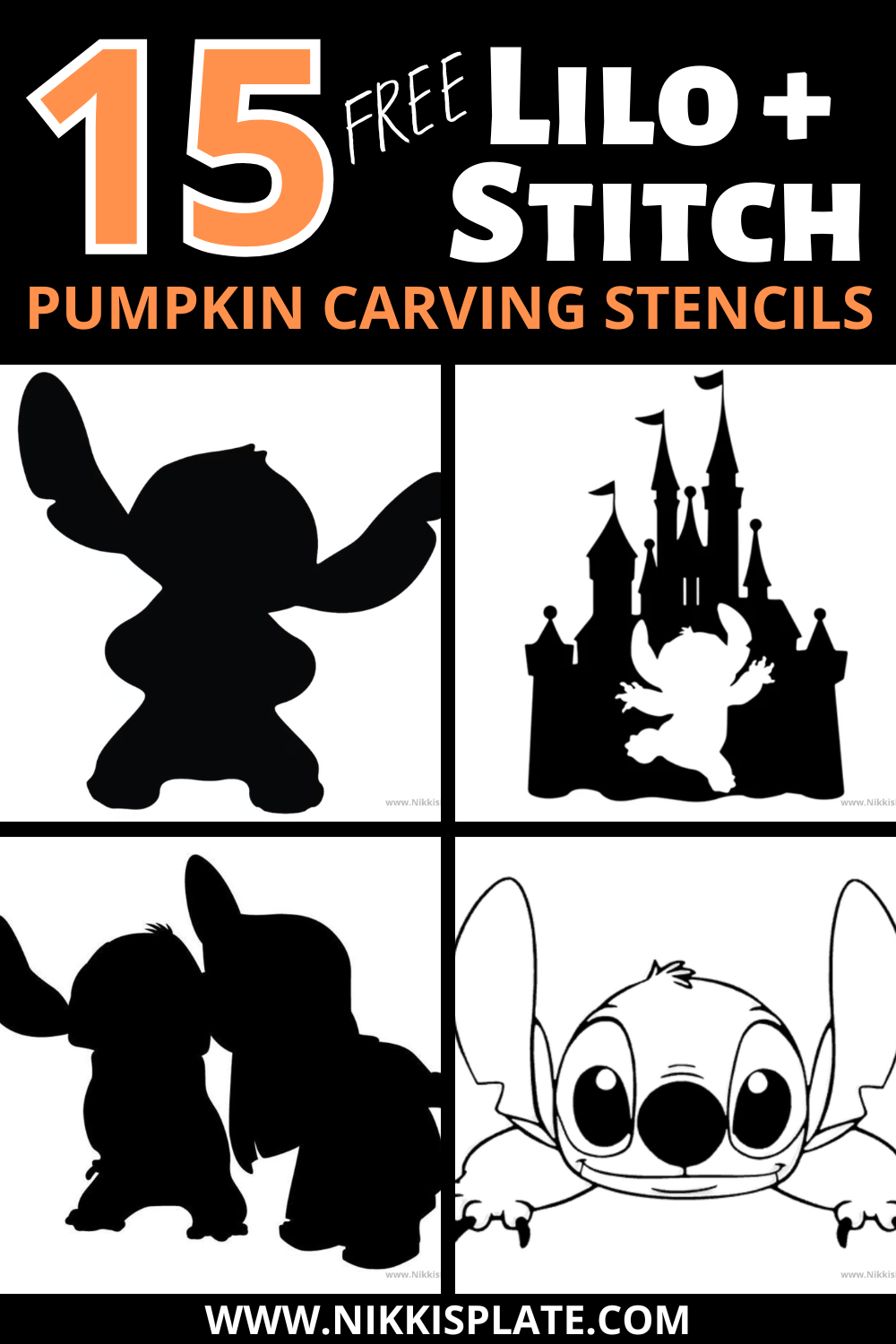 Download free Lilo and Stitch Pumpkin Carving Stencils! Create a Disney pumpkin this Halloween with easy printable Stitch templates, carving tips, and family-friendly ideas.