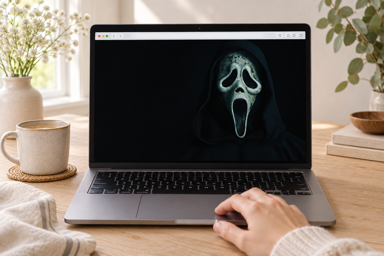 Ghost Face wallpaper open on a laptop screen ready to save