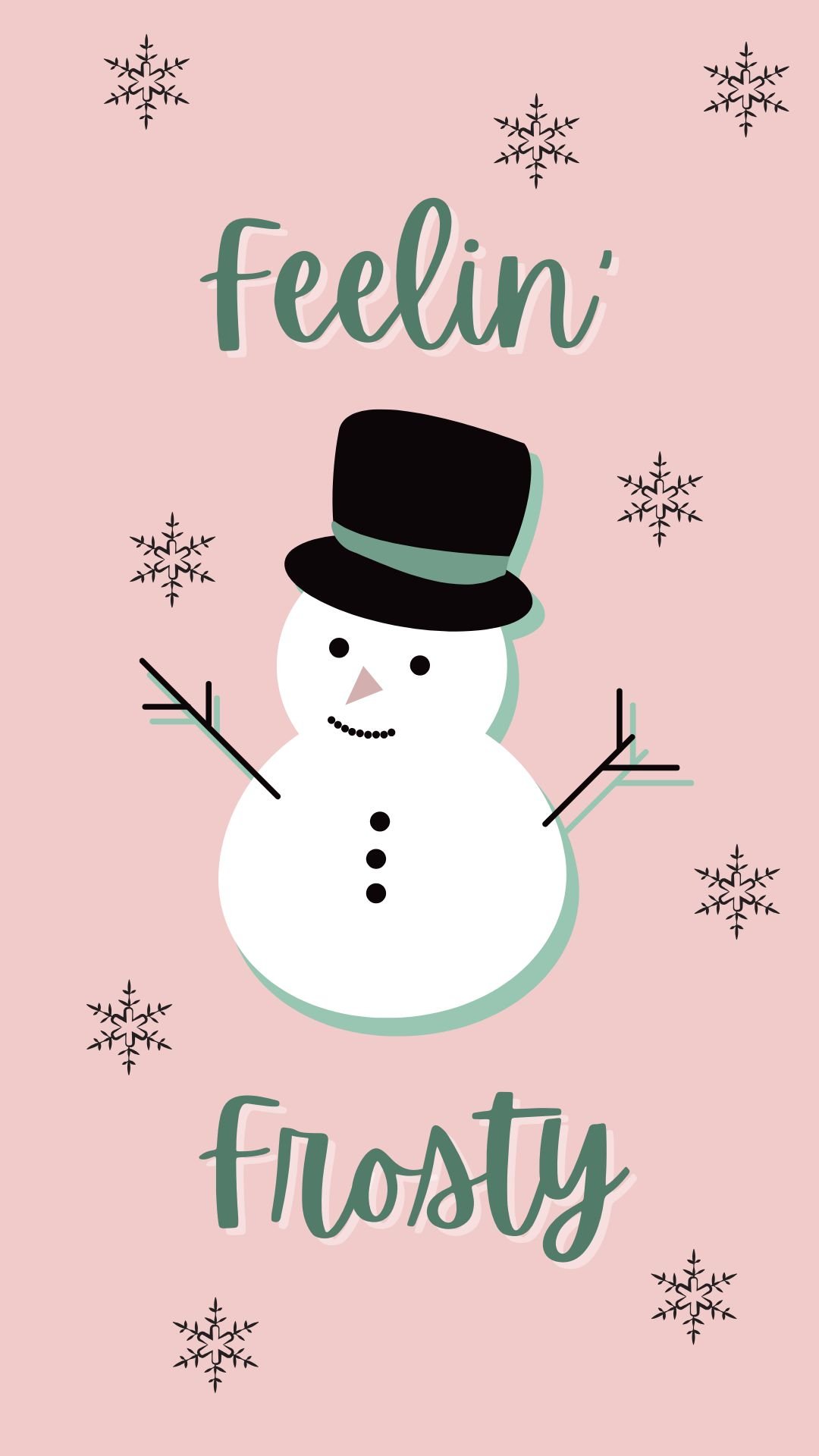 Fun cute winter iPhone wallpaper with snowman on pink background and 
