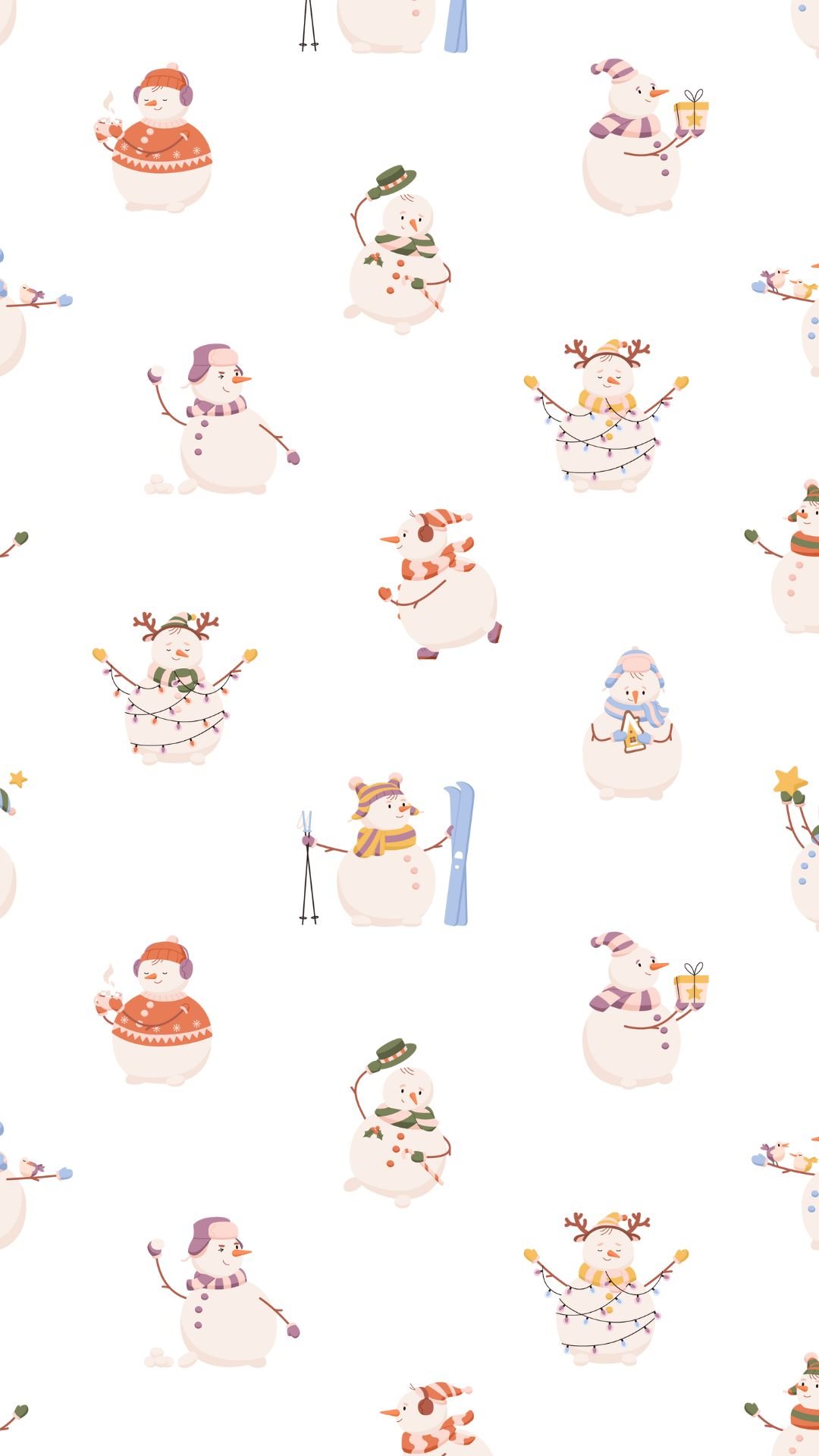 Cute cartoon snowman pattern winter iPhone wallpaper with playful holiday snowmen.