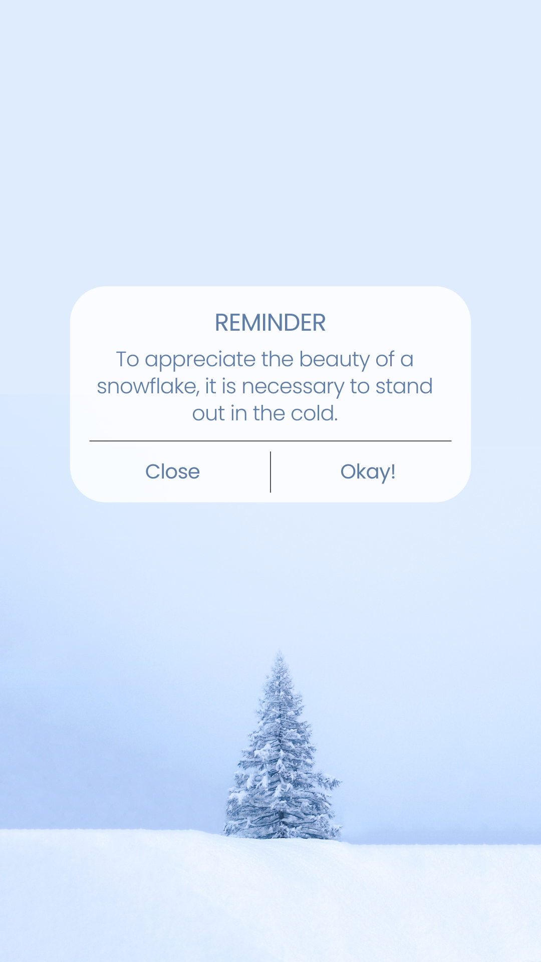 Minimal winter iPhone wallpaper with a snowy tree and inspirational quote reminder: 