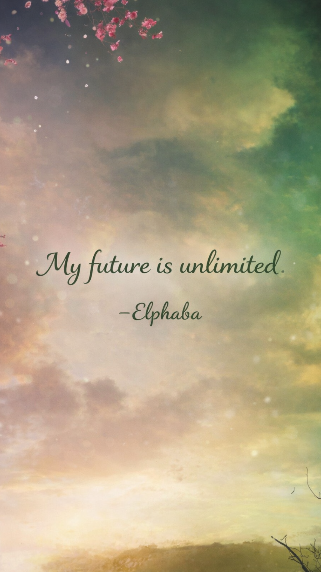 Soft green and gold sky Wicked iPhone background with the Elphaba quote