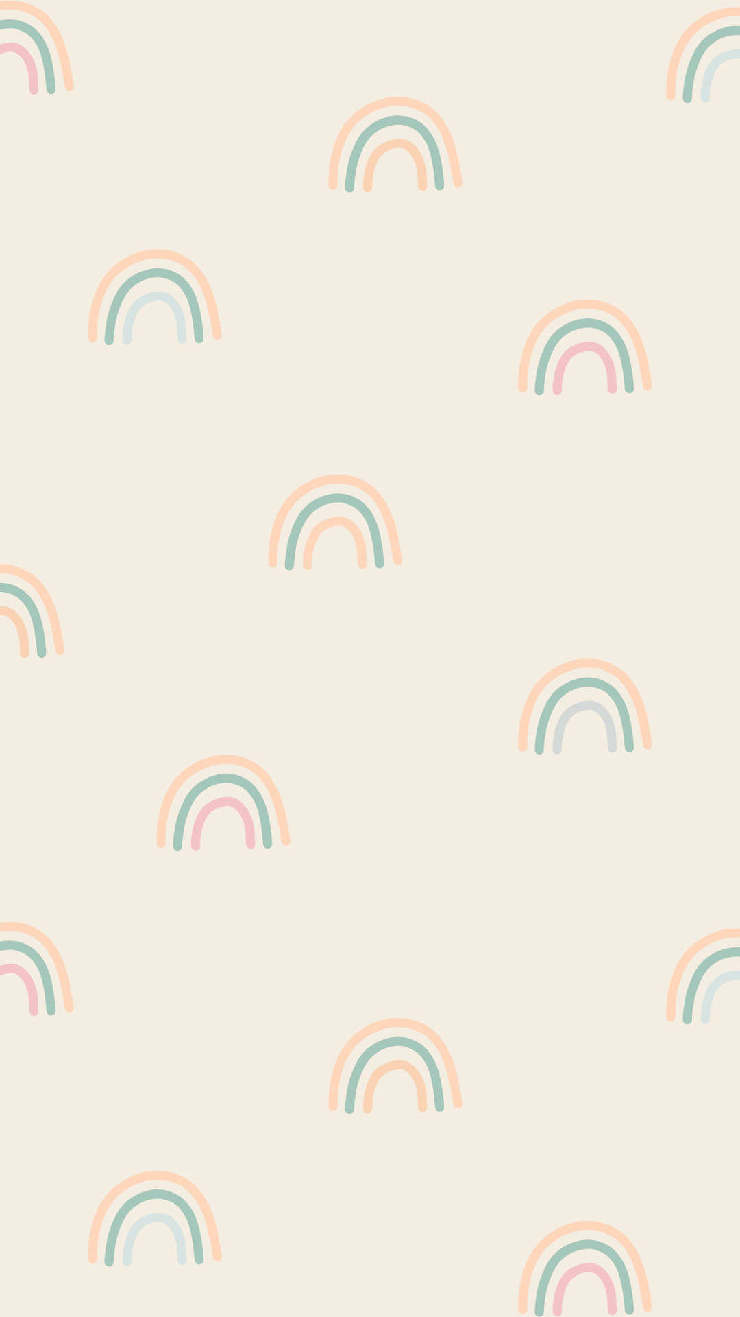 Minimalist spring iPhone wallpaper with a repeating pastel rainbow pattern on a soft cream background.
