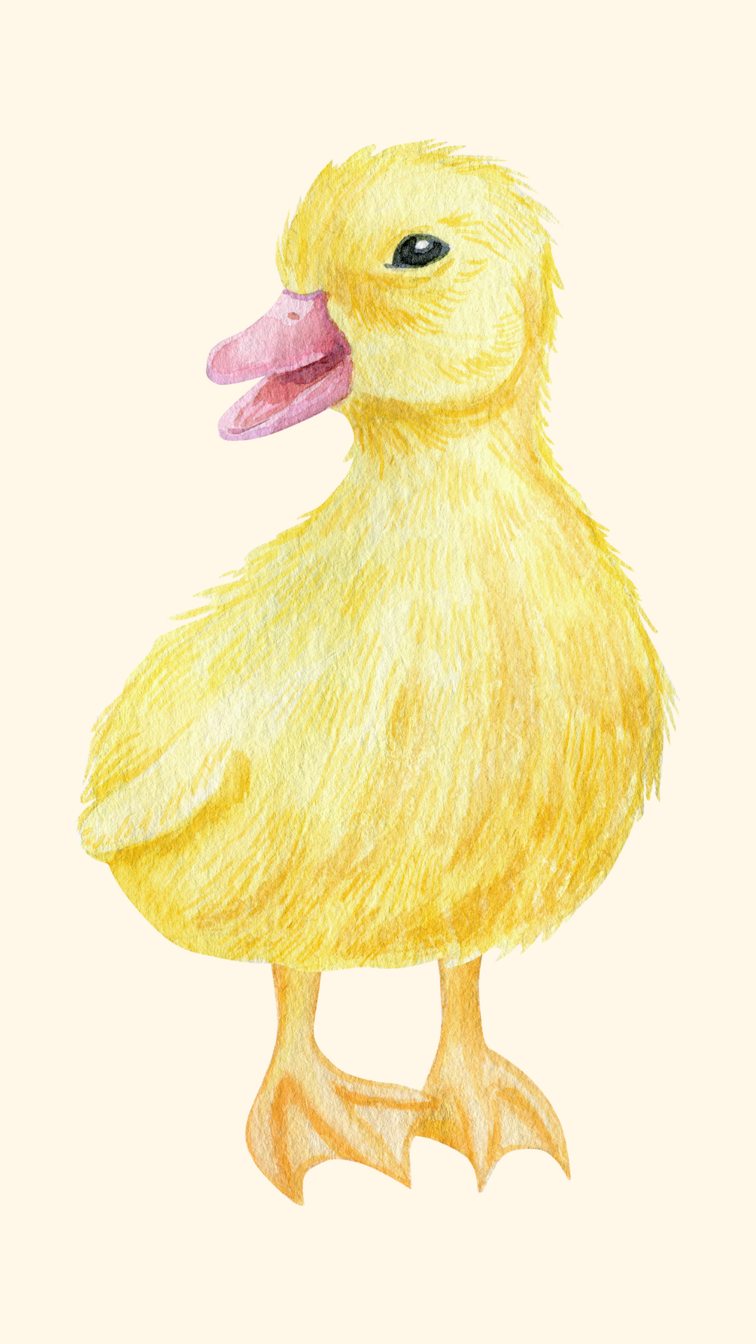 Minimalist spring iPhone wallpaper showing a cute watercolor yellow duckling on a clean neutral background.