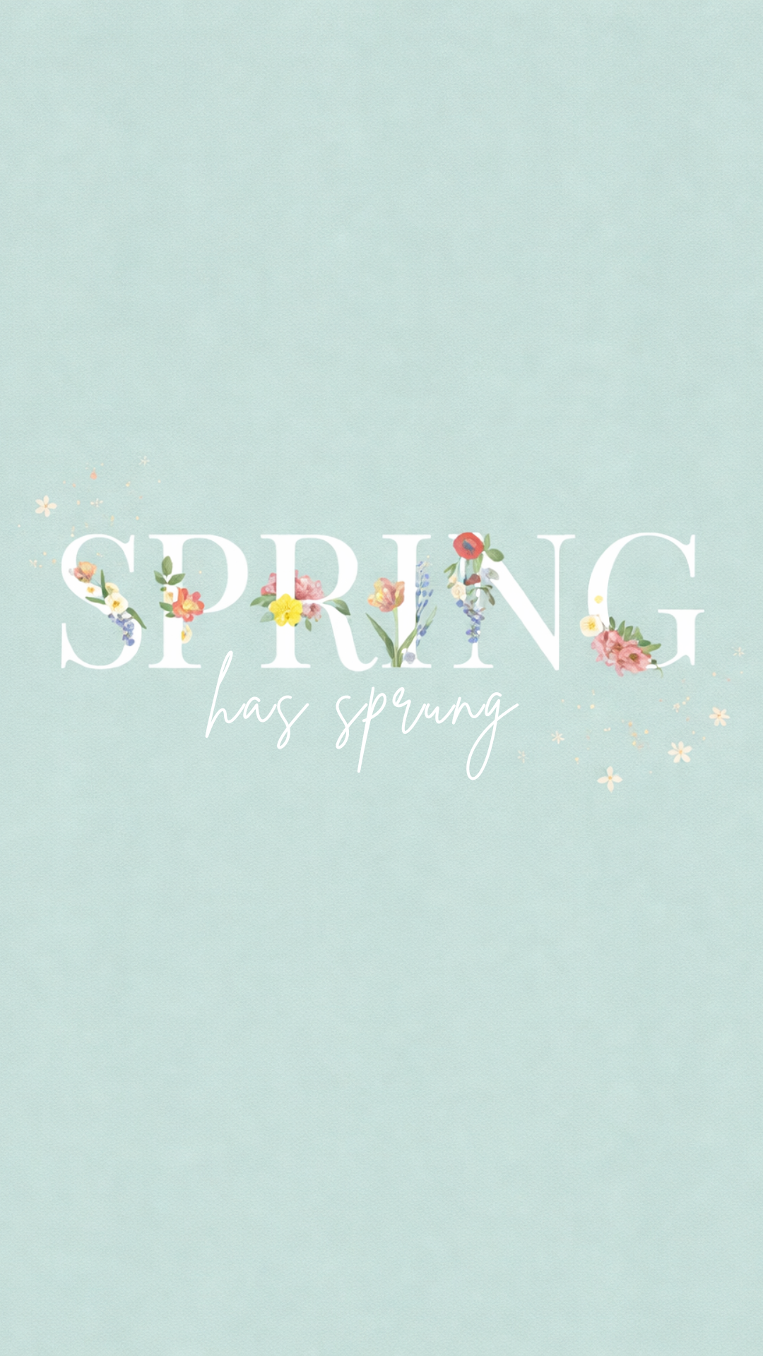 Minimal spring iPhone wallpaper with floral typography and soft pastel background.