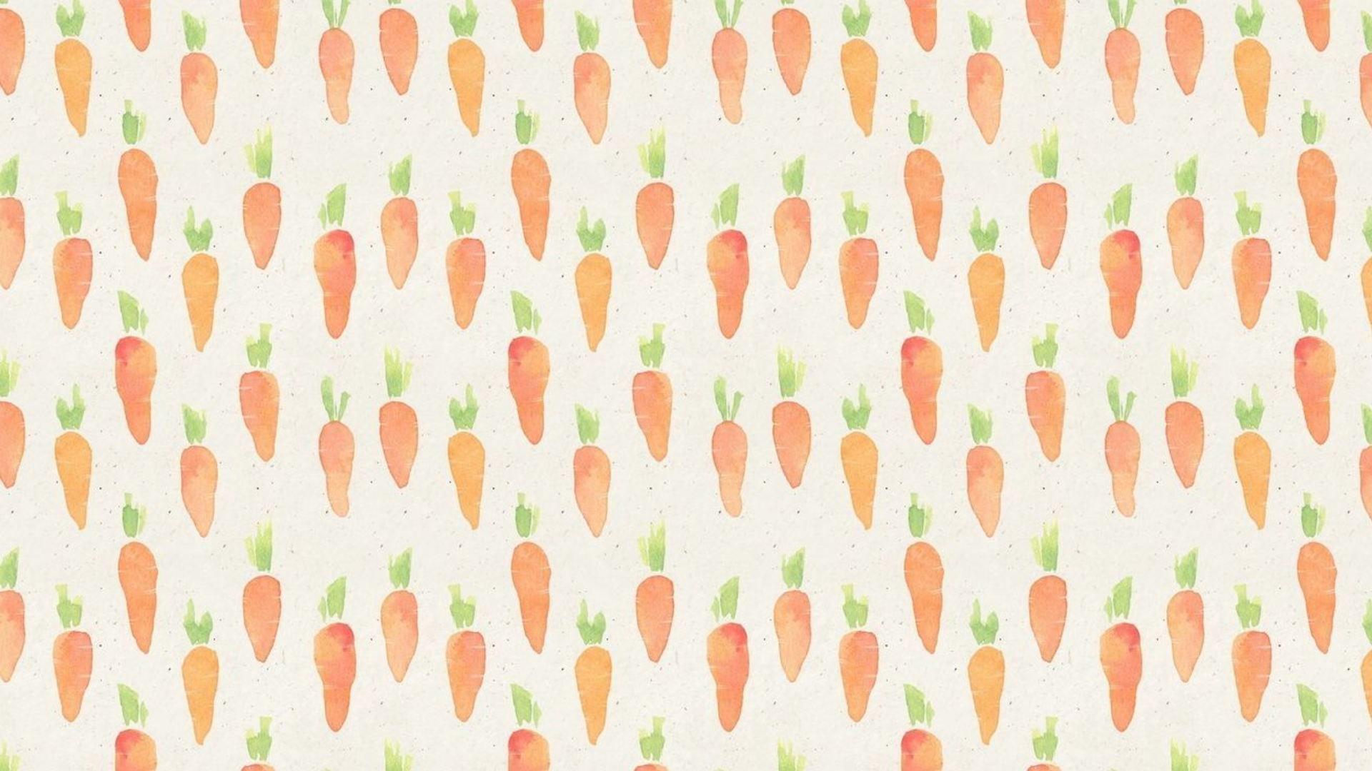 Minimal neutral Easter desktop wallpaper with a soft beige background and repeating watercolor carrot pattern in muted orange and green tones.