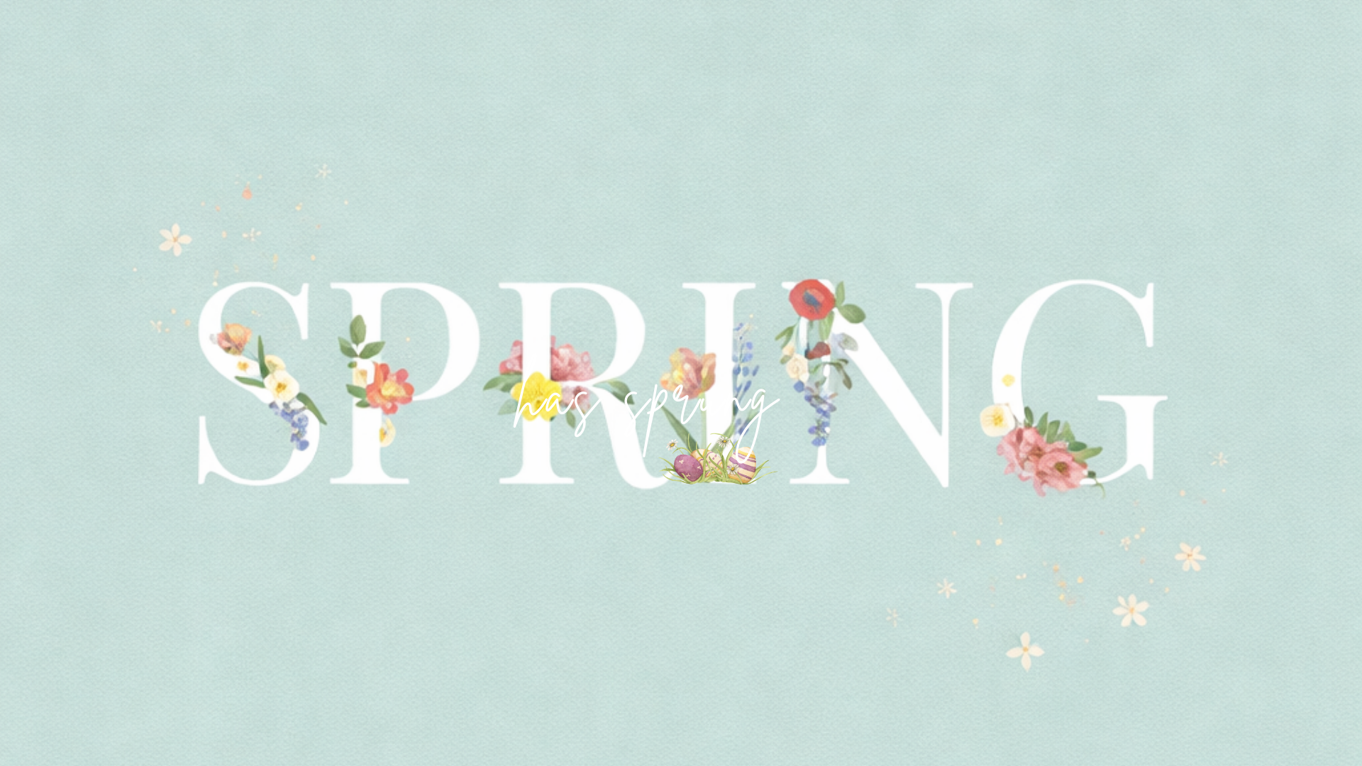 Minimal Easter desktop wallpaper with a muted blue background and elegant