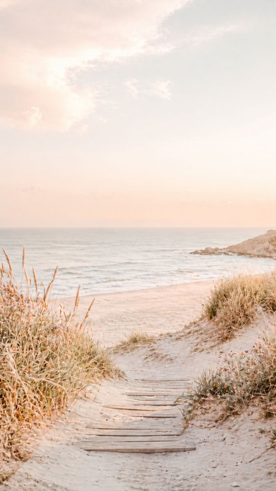 Coastal dunes beach summer iPhone wallpaper with sandy path, soft ocean view, and bright summer sky