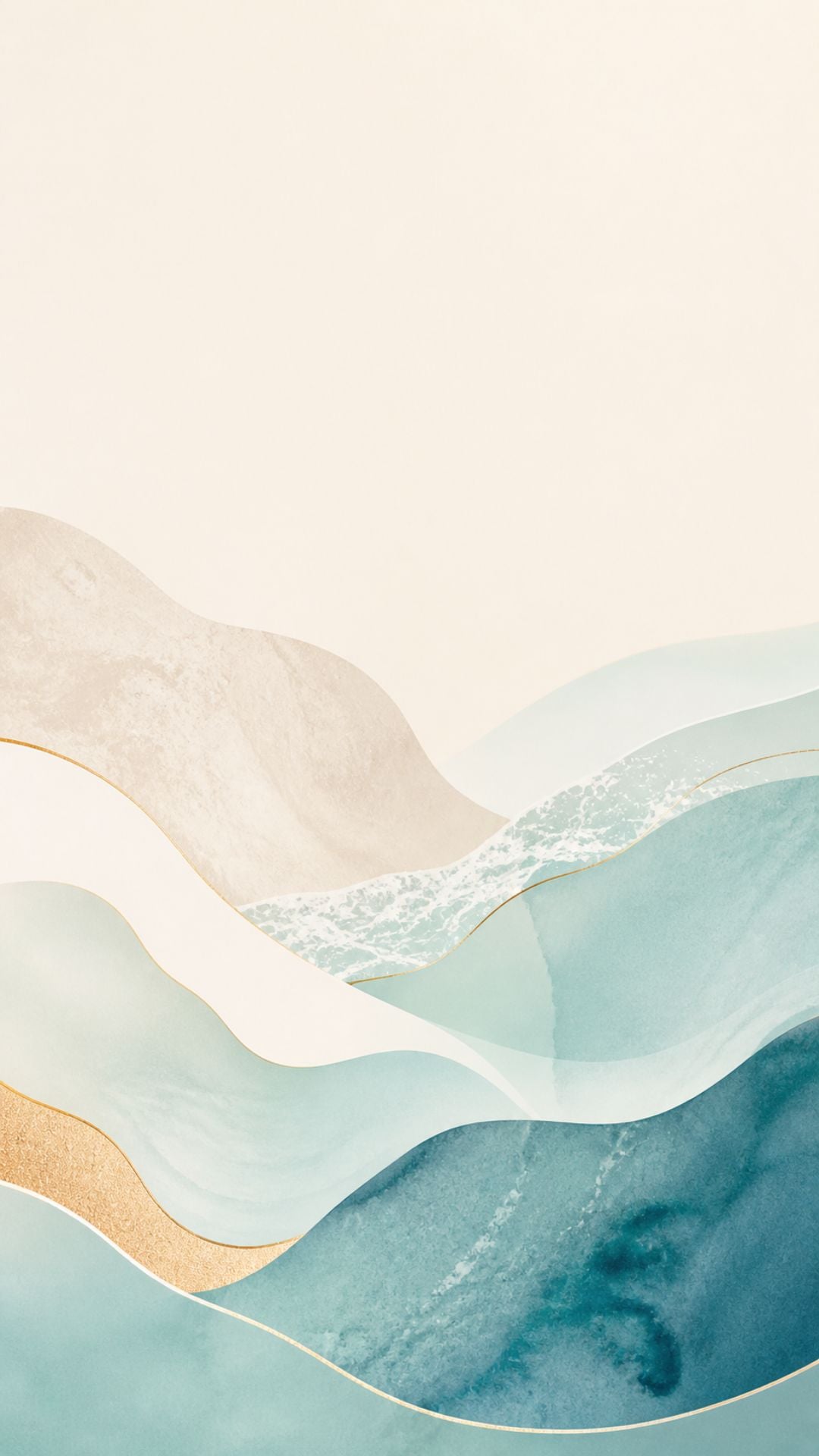 Minimal summer iPhone wallpaper with abstract ocean-inspired shapes in cream, sand, and muted blue tones