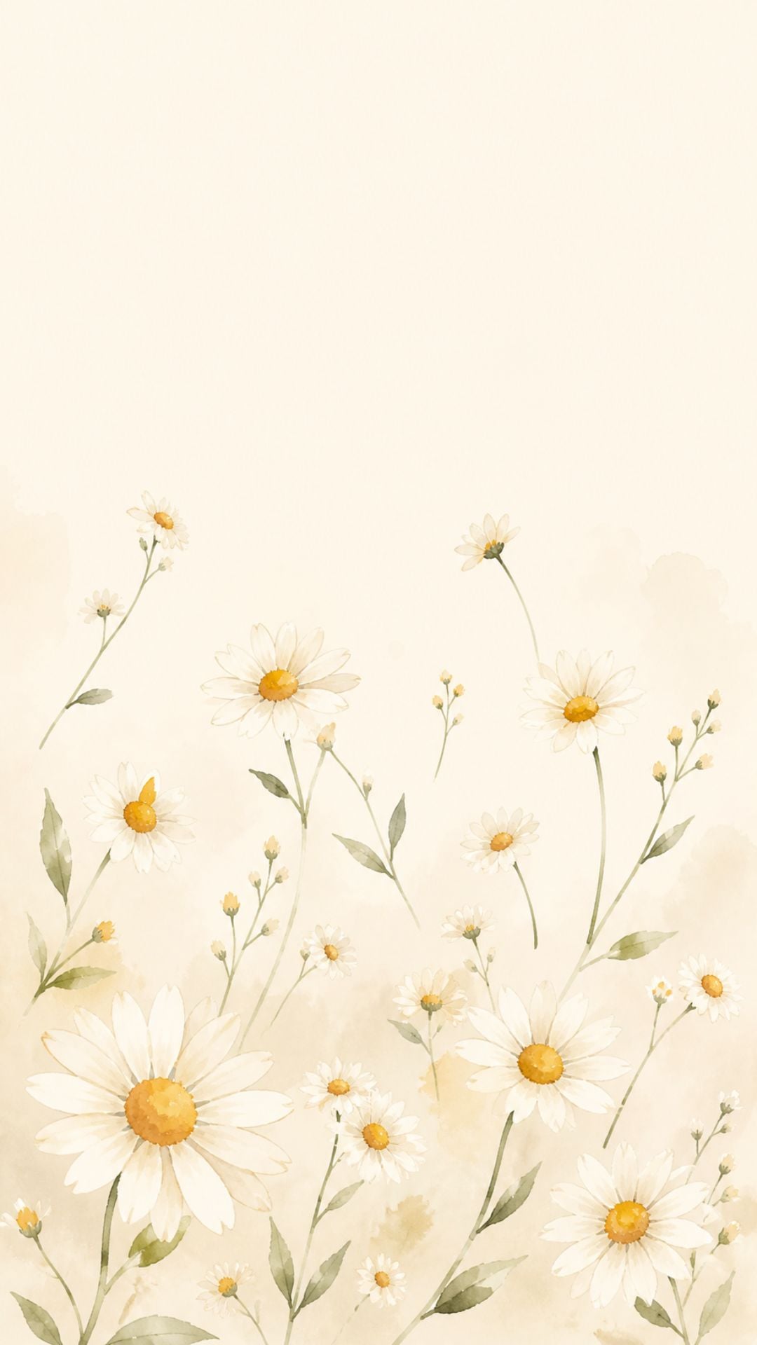 Minimalist summer iPhone wallpaper with watercolor daisies on a neutral cream background