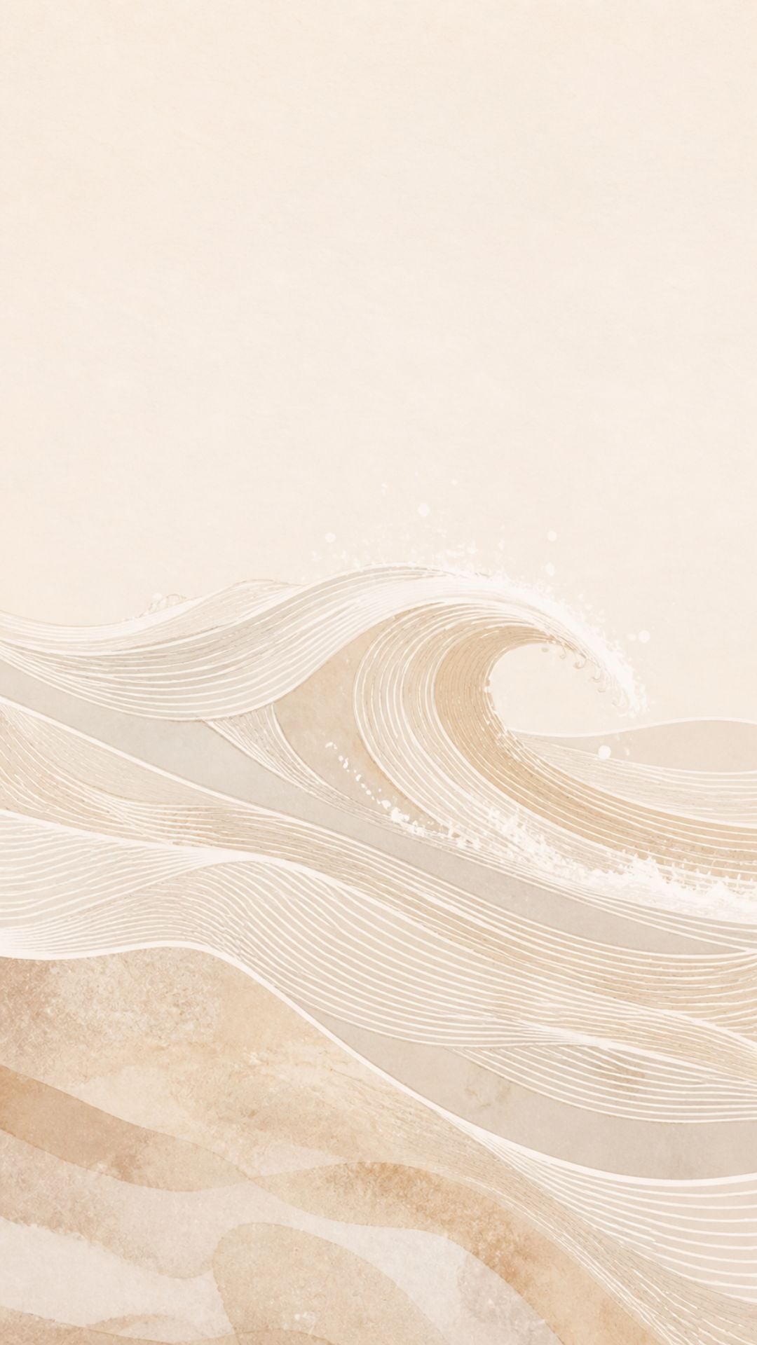 Neutral summer iPhone wallpaper with soft wave line art in cream and beige tones