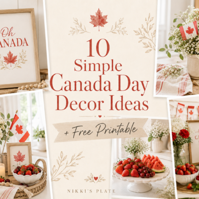 Looking for easy Canada Day decor ideas? These simple Canada Day decorations are perfect for your home, porch, party table, or backyard BBQ. Grab the free Canada Day printable and create a festive red and white setup in minutes.