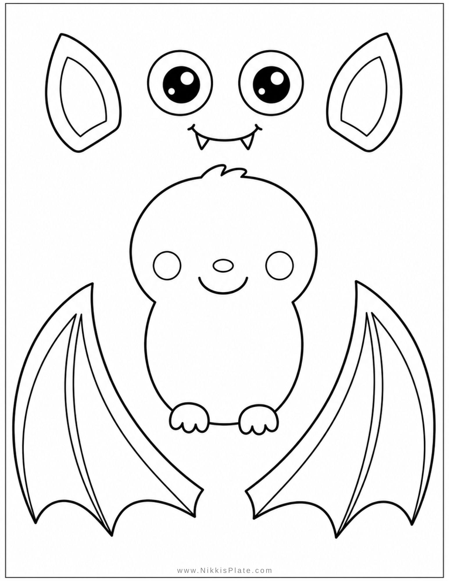 Printable bat craft with black paper wings, bat body template, and googly eyes for an easy Halloween craft for kids and preschoolers.