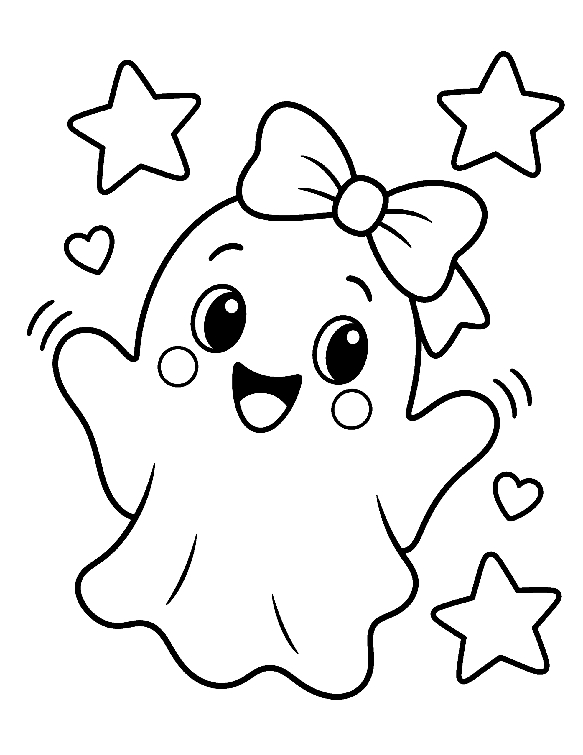 Cute ghost with a bow Halloween coloring page for kids.