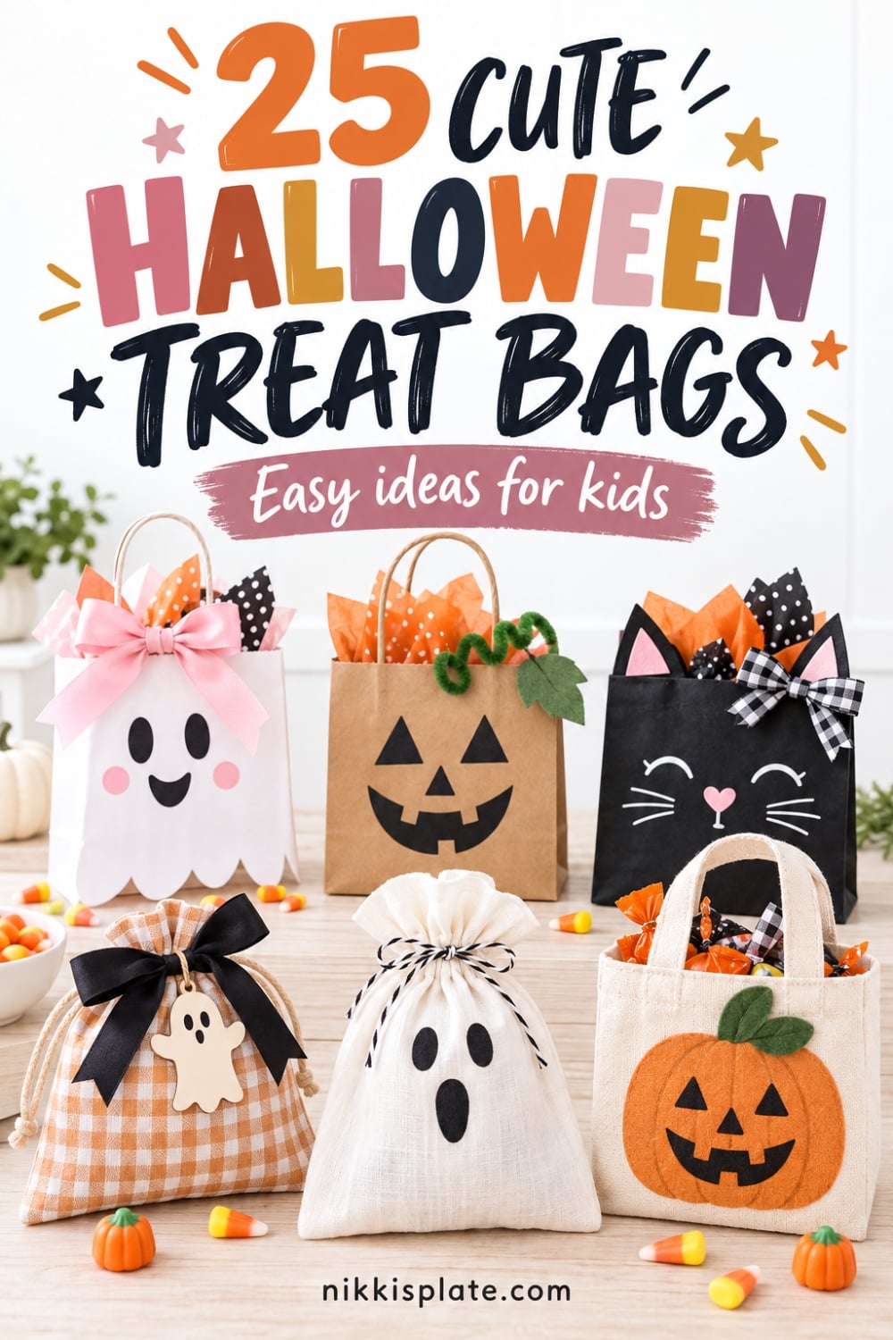 Need Halloween treat bag ideas for kids, classrooms or parties? Browse 25 cute options, including pink bow ghosts, kraft pumpkins, reusable totes, non-candy activity bags and easy fillers. Each idea includes practical styling and assembly tips so you can create polished goodie bags without overspending.